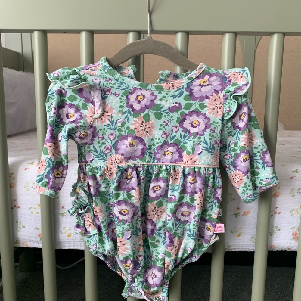 Ruffle Butts Purple and Green Floral Bodysuit